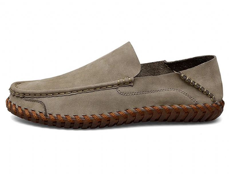 Sommer Menn Casual Slip On Leather Sko Myke Komfort Sko Loafers Herre - Khaki