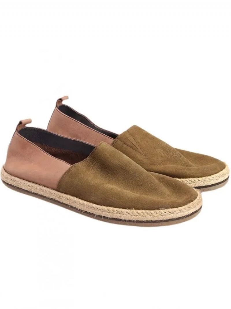 Sommer Pustende Loafers I Ekte Skinn Menn Slip-on Daily Casual Flat Shoes Mann Vintage - Kaffe