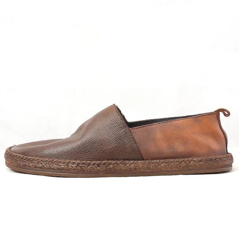 Sommer Pustende Loafers I Ekte Skinn Menn Slip-on Daily Casual Flat Shoes Mann Vintage - Kaffe