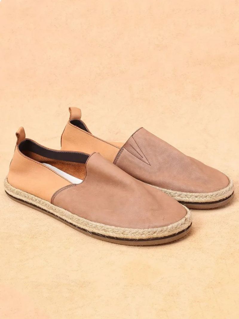 Sommer Pustende Loafers I Ekte Skinn Menn Slip-on Daily Casual Flat Shoes Mann Vintage - Kaffe