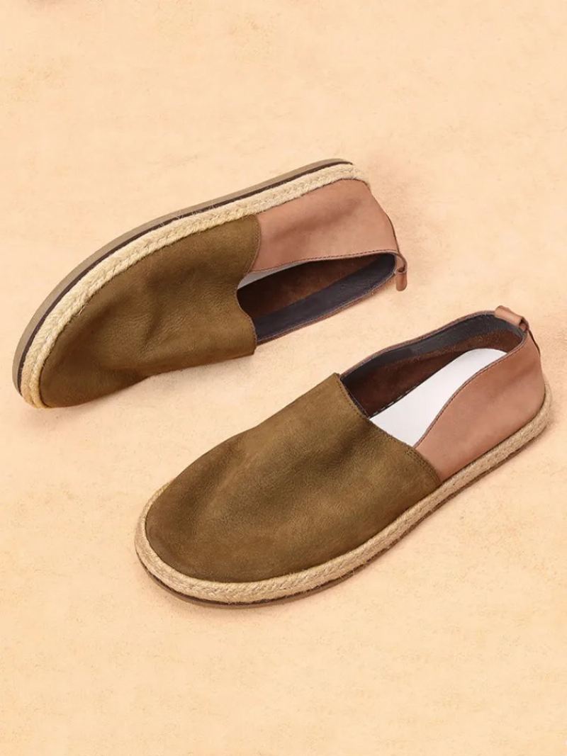 Sommer Pustende Loafers I Ekte Skinn Menn Slip-on Daily Casual Flat Shoes Mann Vintage - Kaffe