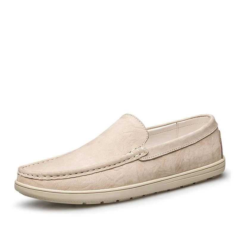 Uformelle Vårsko For Menn Slip On Loafers I Ekte Skinn Komfortable Håndlagde Designersko - Beige