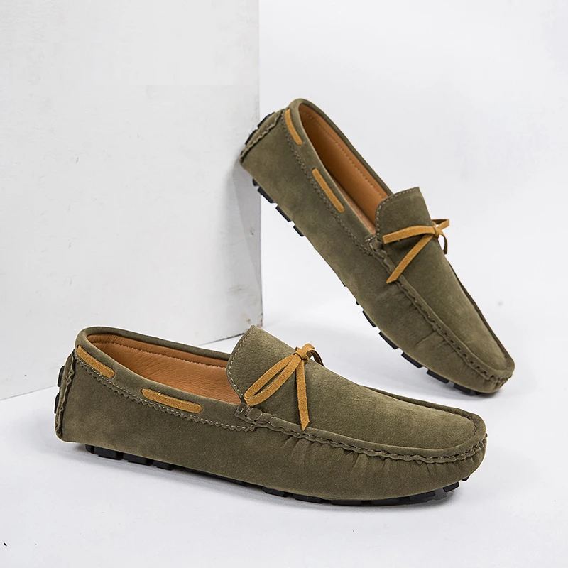 Vår Høst Fritidssko Håndlagde Skinn Slip-on Komfortable Pustende Loafers - Khaki