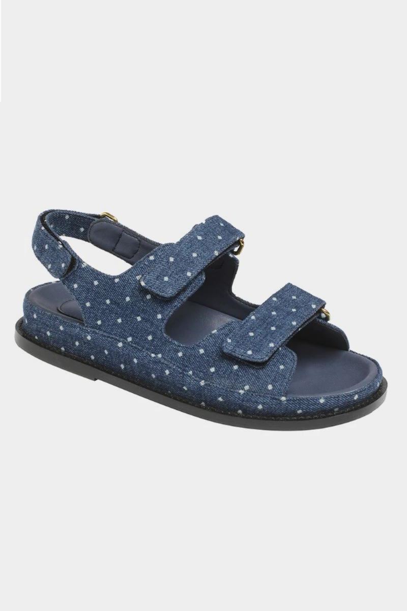 Dame Flats Sandaler Denim Svart Ekte Skinn Sommersko Til Kvinner