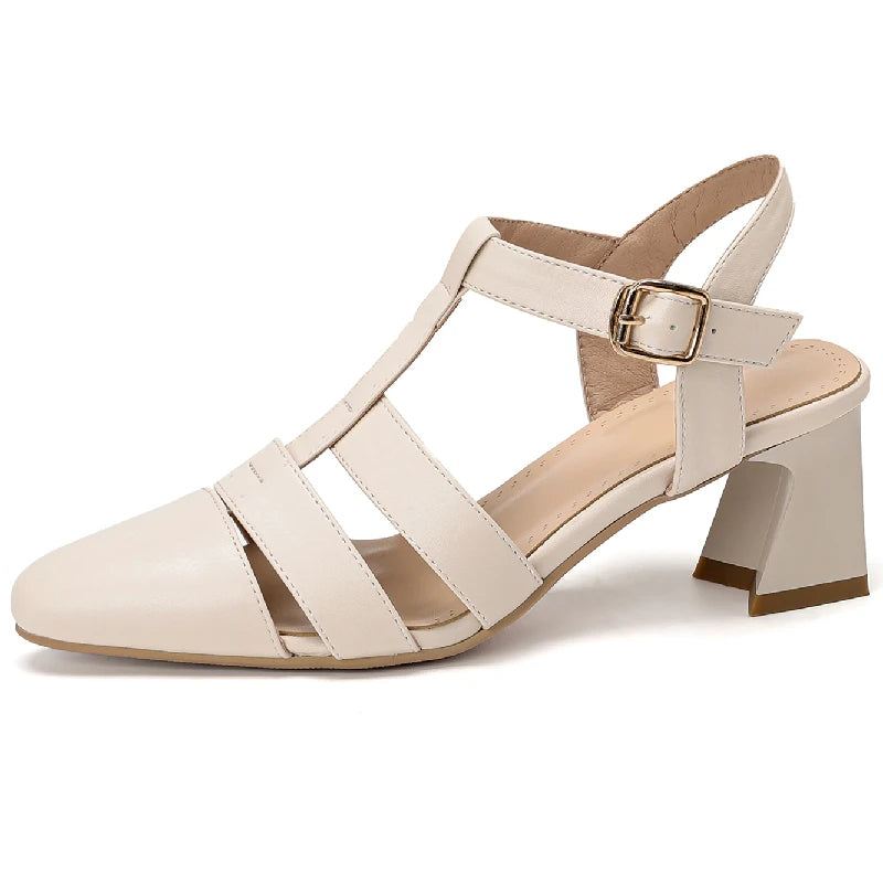 Damesandaler Summer Toe Casual Medium Heel Stropper Festsko - Beige