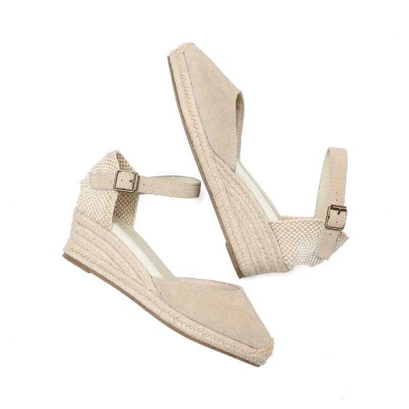 Ekte Åpne Solide Sandaler Elastisk Casual Sandal For Kvinner - 45Cm Beige Lær