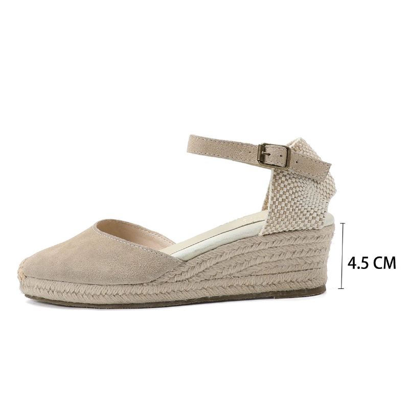 Ekte Åpne Solide Sandaler Elastisk Casual Sandal For Kvinner - 45Cm Beige Lær