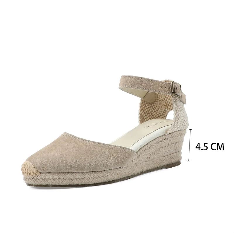 Ekte Åpne Solide Sandaler Elastisk Casual Sandal For Kvinner - 45Cm Beige Lær