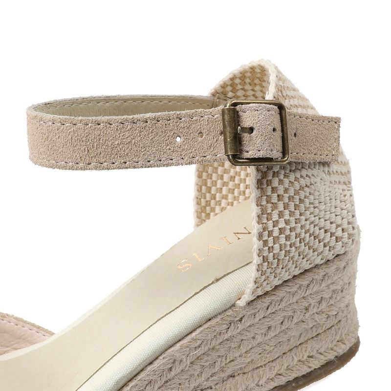 Ekte Åpne Solide Sandaler Elastisk Casual Sandal For Kvinner - 45Cm Beige Lær