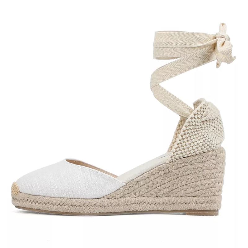 Kvinner Sommer Espadrille Heel Wedge Sandaler Lukket Tå Sko Kryssbundet Snøring - 9Cm Svart