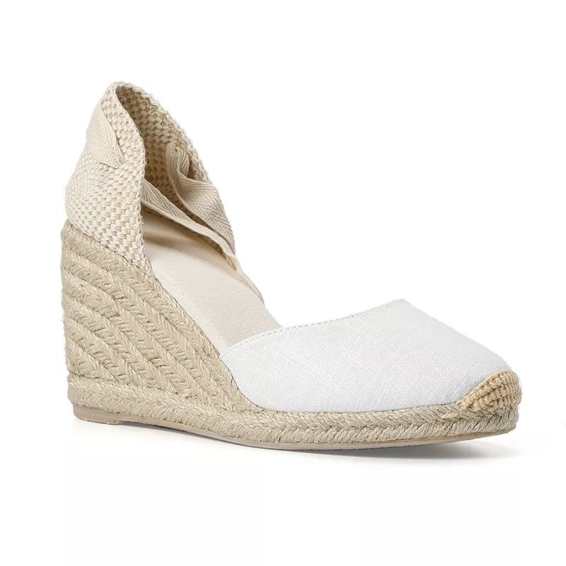 Kvinner Sommer Espadrille Heel Wedge Sandaler Lukket Tå Sko Kryssbundet Snøring - 9Cm Svart