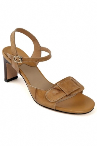 Vintage Skinnsandaler Damespenne Sommersandaler Tykke Høye Hæler Slingbacks Damesandaler